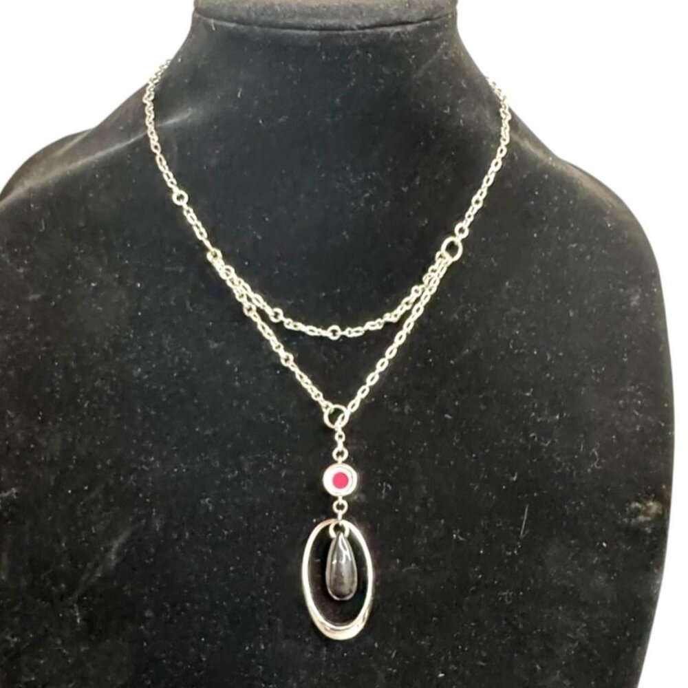 Elle 925 Sterling Silver Chain Necklace Ruby Red Gemstone Pendant Caged Teardrop